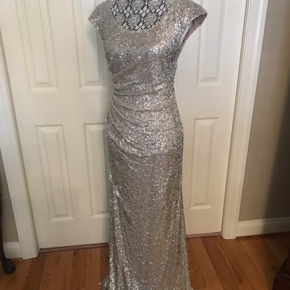 David Meister | Dresses | Silver Sequin Gown | Poshmark